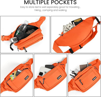 CXWMZY Fanny Packs For Women & Men Waist Pack Hip Bum Bag with Multi-Pockets Large Capacity Waterproof Casual Bum Bag for Disney Traveling Casual Cycling Running Hiking (Orange)