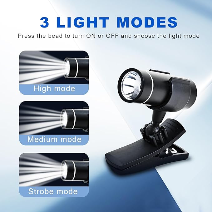 Mini Flashlight,Pocket LED Shoe Light,Clip on Rechargeable hat Flash Light,200 Lumen Adjustable Brightness LED Torch,Rechargeable Battery C USB Cable for EDC Emergency Dog Walking Camping