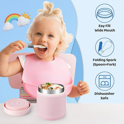 Wide-Mouth Thermo for Hot Food w/Insulated Lunch Bag - Cold-12h Hot-8h, 17 oz BPA-free & Spill-proof Stainless Steel Vacuum Soup Box Container for Adults Kids, Space Bento Food Jar for Office Travel