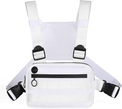 Outdoor Sports Chest Bag, Lightweight EDC Chest Bag For Men & Women, Running Vest Chest Pack With Phone Holder For Workouts, Cycling & Hiking (White)