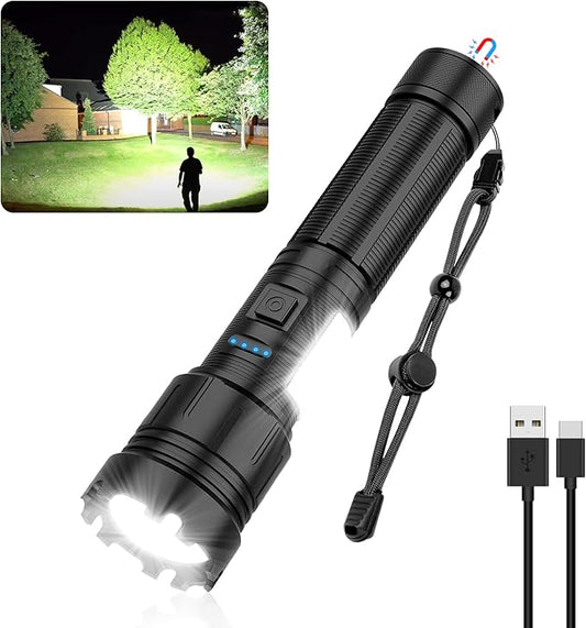 Magnetic Rechargeable Flashlight 10000 High Lumens, Super Bright LED Flashlight with COB Work Light, USB C, 7 Modes, Zoomable, IPX6 Waterproof Tactical Pocket Flashlights for Emergency Camping1