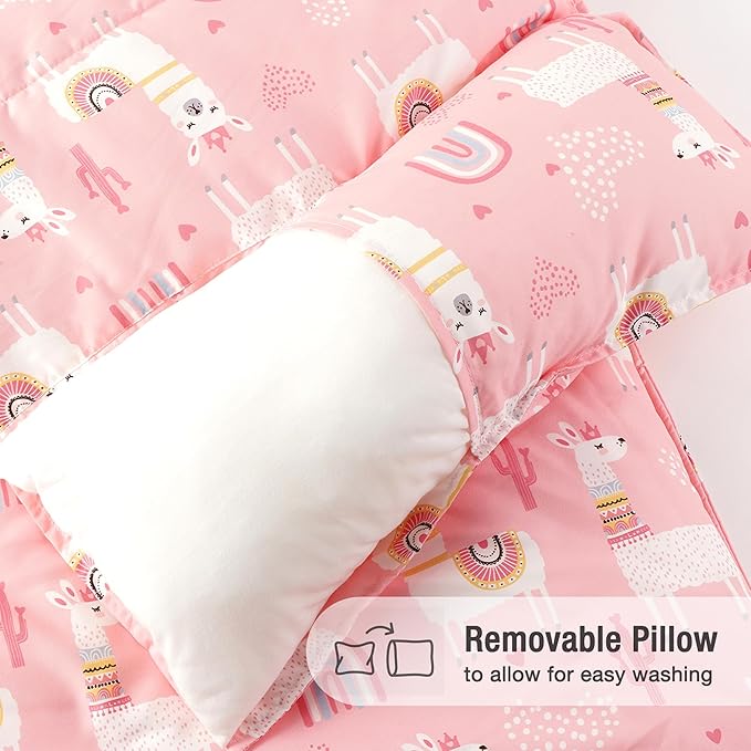 Bunnikins & Clover Toddler Nap Mat with Removable Pillow, Nap Mats for Preschool, Easy Clean Toddler Nap Pad for Kindergarten, Kids Sleeping Bag for Travel Camping