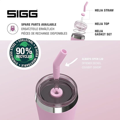 SIGG - Insulated Mug - Travel Mug Helia - With Durable Glass Straw & Cleaning Brush - Leakproof - BPA Free - 18/8 Stainless Steel - 15oz/20oz