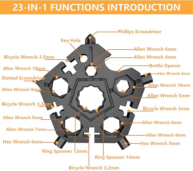 2PCS 23-in-1 Portable Carbon Steel Snowflake Multi Tool with Key Ring,Hand Tool Portable,Bottle Opener,Flat Phillips Screwdriver,Wrench Kit for Adventure Camping Travel Tool (Black-2pcs)