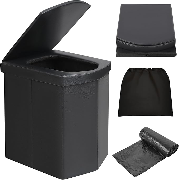 Portable Toilet for Camping, Outdoor Portable Potty For Adults with Lid & Garbage Bags, Large Foldable Travel Toilet, Lightweight Camping Toilet Bucket Toilet for Car/Boat/Beach/Hiking/Long Trip