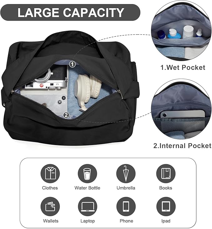 Large Gym Bag with Shoe Compartment, Workout Sport Duffle Bag for Women Travel, Waterproof Shoulder Overnight Bags Lightweight Carry on Tote Bags for Swim, Yoga, Dance