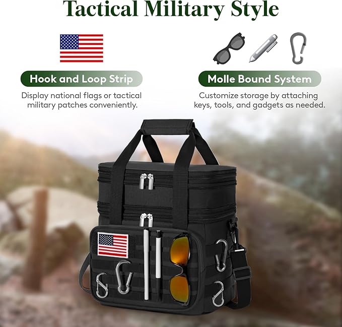 Lifewit Double Deck Tactical Lunch Box for Men, Expandable Leakproof Insulated Large Lunch Cooler with MOLLE Webbing and Shoulder Straps, Heavy Duty Lunch Bag for Men Work Camping Picnic, 16L Black