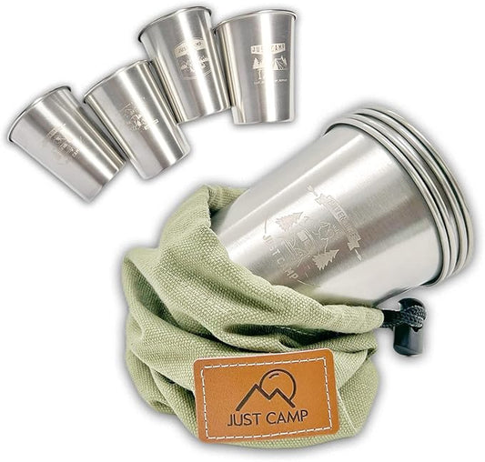 Camping Cups 11 oz (4 Pack) - Stackable Stainless Steel Tumblers | Metal Drinking Glasses | Great for Kids, Hiking, Camping, and Picnics | Unique Gifts (silver)