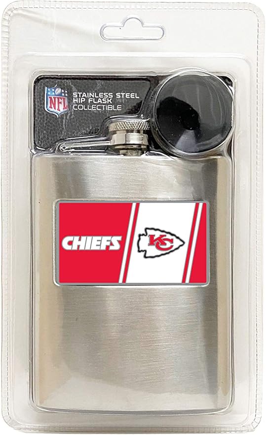 NFL 8-Ounce Matte Finished Stainless Steel Hip Flask with Rectangular Team Emblem and Funnel