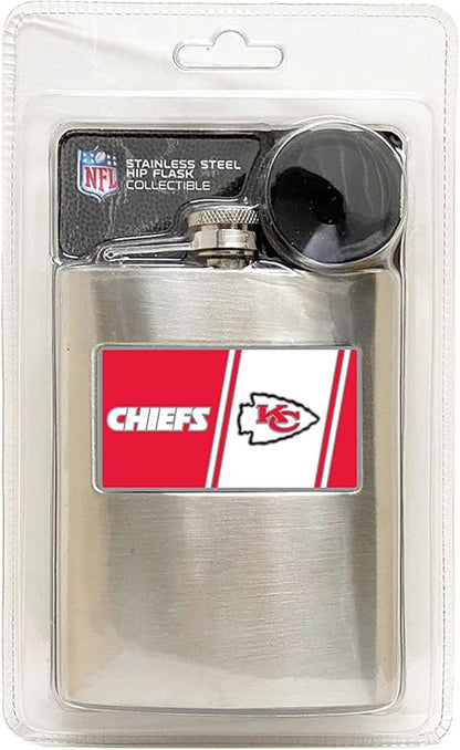 NFL 8-Ounce Matte Finished Stainless Steel Hip Flask with Rectangular Team Emblem and Funnel
