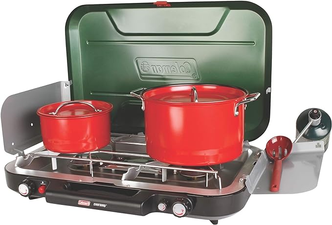 Coleman Classic 3-Burner Propane Camping Stove, Portable Camp Stove with 3 Adjustable Burners & Push-Button Instant Ignition, 28,000 BTUs for Camping, Tailgating, Grilling, BBQs, & More