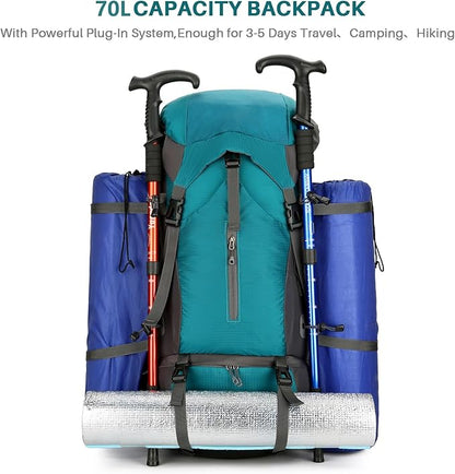 OKYUK 70L Hiking Backpack, Camping Hiking Back Pack, Water Resistant Lightweight Mountain Climbing Bag, Outdoor Camping Sport Daypack with Rain Cover, for Travel, Touring, Cycling (Green, 70L)
