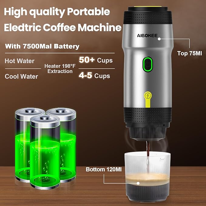 Portable Espresso Maker,3-in-1Portable Coffee Maker,20 Bar Mini Espresso Machine,Self-Heating Travel Coffee Maker Compatible with NS, DG Pods & Ground Coffee, for Camping Hiking,Office,RV