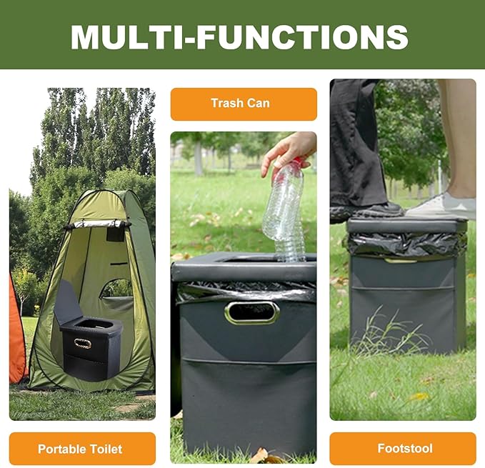 Portable Toilet for Adults, Extra Large 16.5in Height Portable Camping Toilet, Multi-Functional Mobile Toilet, Weight Capacity of 440 pounds, Convenient to Carry, Suitable for Camping, Car