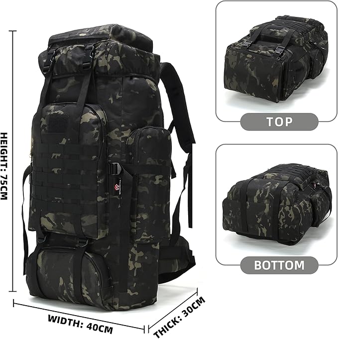 70L Camping Hiking Military Tactical Backpack Outdoor Water-Repellent Adjustable Sport Bags