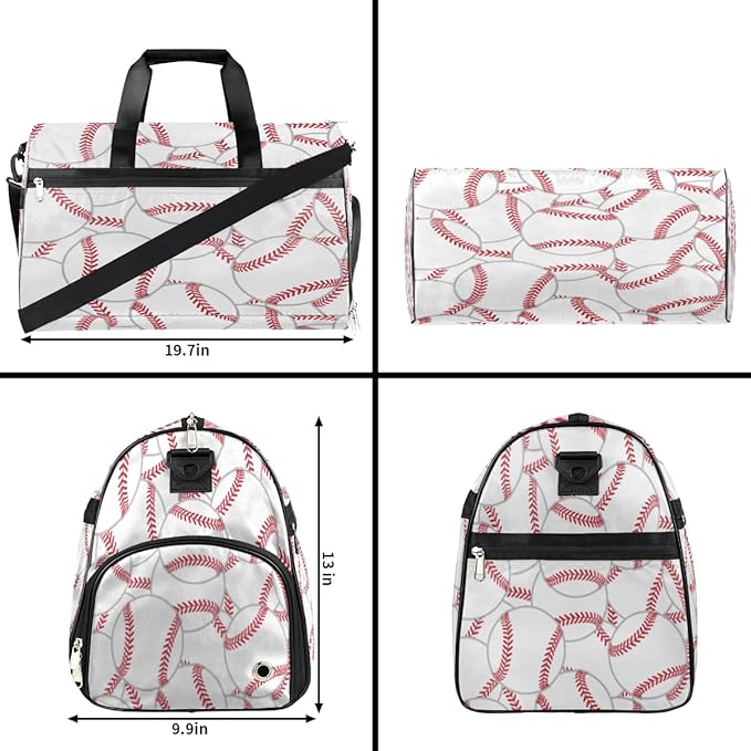 Sprot Baseball Dry Wet Depart Duffle Overnight Bag with Shoes Compartment & Wet Pockets, Water Resistant Weekender Travel Gym Pouch For Swim Gymnastics Ballet Sleepovers