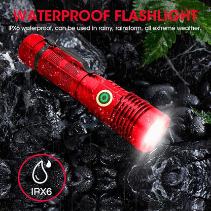 Rechargeable Flashlight High Lumens, 12000 High Lumens Super Bright Flash Light, 1500 Meter Long-Range Zoomable LED Flashlights for Emergency, EDC, Searching, Waterproof Flashlight Dimmable Red 2Pcs