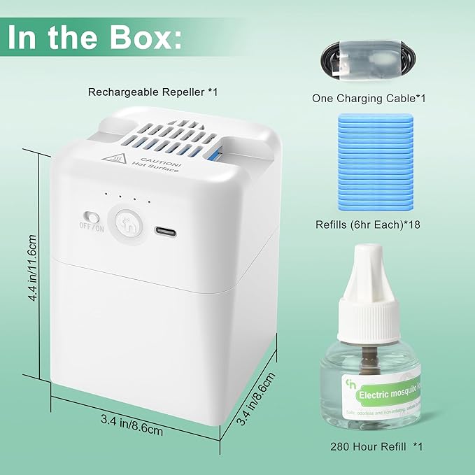 Mosquito Repellent Outdoor Patio, Rechargeable Indoor Mosquito Repeller with 20' Mosquito Protection Zone, For Camping