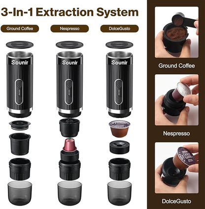 Portable Cup Espresso Machine, Camping Coffee Maker for Travel, Outdoor, Office, Battery Heated, Ground Coffee, For Travel, Outdoor, Office,(Dark Grey)