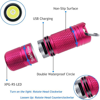 SdeNow Mini flashlight keychain EDC 200 lumens USB micro rechargeable pocket waterproof flashlight