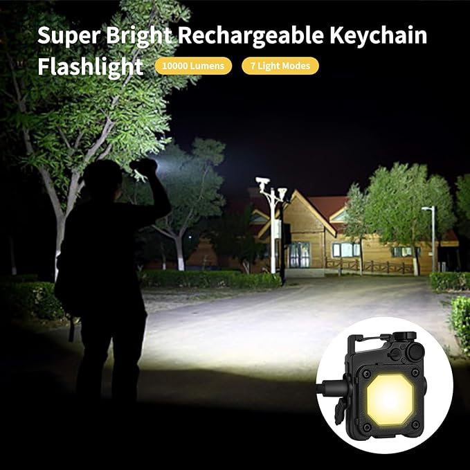 Cob Keychain Flashlight, 6 Light Modes 1500 Lumen, 2Pcs Mini Keychain Work Light, Small Flashlight Rechargeable with Bracket and Screwdriver, Emergency Light for Camping and Hiking