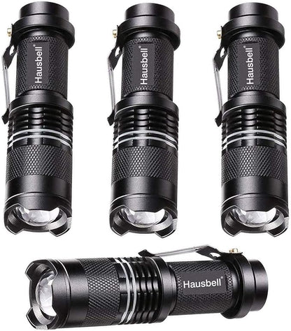 HAUSBELL Flashlights, Handheld Flashlights, 7W Mini LED Flashlights, Flashlights High Lumens, Zoomable Water Resistant, 3 Modes, Flash Light for Kids Indoor Outdoor Hiking Camping, 4 Pack