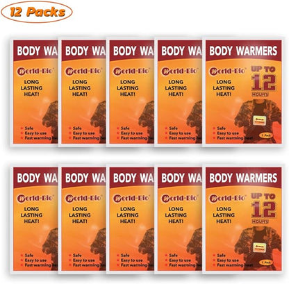 World-BIO Body Warmers for Cold Weather, Heat Warmer Patch Disposable with Adhesive Backing Gives Hours Warm - 5/10/12/17/20/32/40 Packs, Foot Warmer & Hand Warmers Long Lasting Safe Natural Odorless