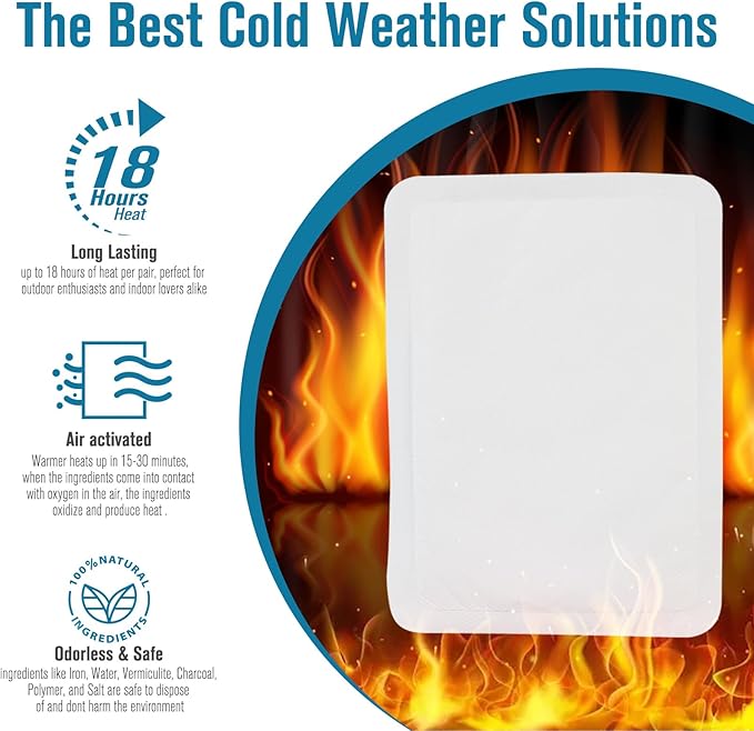 Hand Warmers, Extra Large Hot Hands & Body Warmers with Adhesives 10 Packs - Portable Pocket Warmers Disposable Hot Pads Camping Hand Warmer for Winter Outdoor Skiing Hiking
