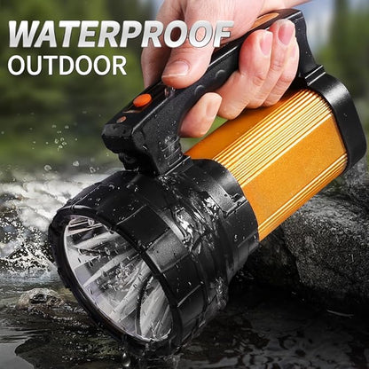 Rechargeable Spotlight with 700,000 High Lumen 30H Ultra-Long Standby,IP67 Waterproof Outdoor LED Spotlight Flashlight, 3400mAh Handheld Spotlight USB Charger for Camping Hunting
