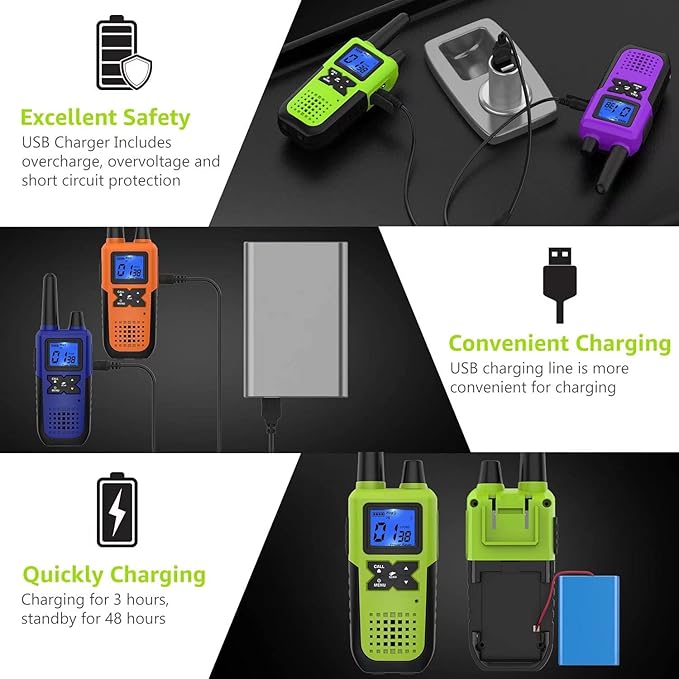 4 Walkie Talkies for Adults Long Range Rechargeable Walkie-Talkies - Long Distance 2 Way Radio Walkie Talkies 4 Pack Walkie Talkies with Earpiece Mic Set USB Charger Lanyard NOAA Weather Alert