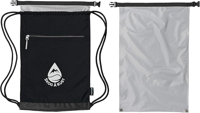 Skog Å Kust GymSak | Patented 2-in-1 Drawstring Cinch Bag with Removable Waterproof Dry Bag | Black & Grey