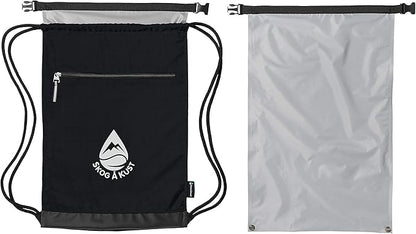 Skog Å Kust GymSak | Patented 2-in-1 Drawstring Cinch Bag with Removable Waterproof Dry Bag | Black & Grey