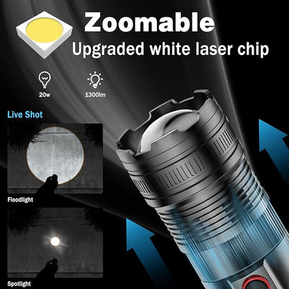 Flashlights High Lumens Rechargeable Zoomable 20W 1300LM LED Handheld Flashlight for Camping Essentials Gear Home Emergencies