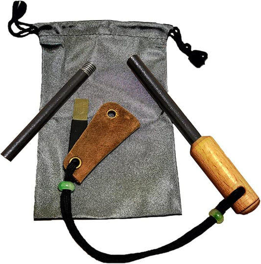 BSGB Ferro Rod Fire Starter with Wood Handle 5/16" Inch Survival Magnesium Ferro Rod with Striker & Paracord Rope Camping Survival Kit