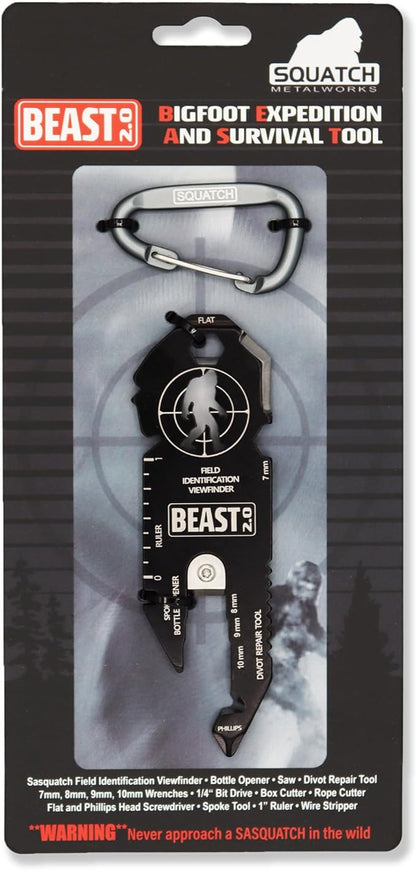 BEAST (Bigfoot Expedition and Survival Tool) Multi-Tool & Bottle Opener, Bigfoot gift for fans of Sasquatch, Yeti, Camping, Hiking - With Screwdriver, Wrench, Carabiner, Box Opener (BEAST 2.0 & BRUTE)