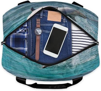 Sports Gym Bag Ocean Sea Cute Animal Dolphins Travel Duffel Bag Waterproof Lightweight Swim Bag Travel Tote Luggage Weekender Overnight Handbag Workout Bag with Shoes Compartment for Women Men