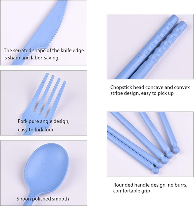 Camping Utensil Set, Reusable Utensils Set with Case, Plastic Cutlery Set Forks Spoon Tableware Chopsticks, Portable Cutlery Set for Travel Picnic Camping or Daily Use