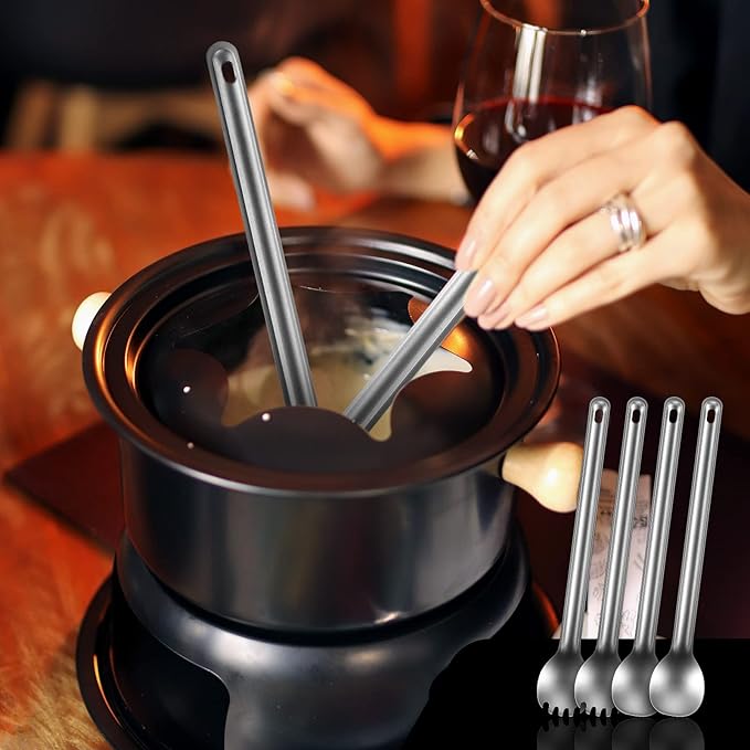 4 Pieces Titanium Long Handle Spork and Spoon 8.4 Inch Ultralight Portable Flatware Lightweight Soup Spoon Camping Spork Utensil for Outdoor Camping Backpacking Hiking Travel Picnic (Silver)