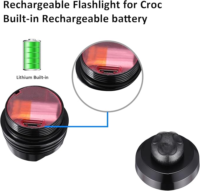 RAHAN Rechargeable Headlights for Croc 2pcs,Flashlights Attachment for Crocs, LED Shoes Light with 3 Light Modes for Dog Walking, Camping, Running, Suitable for Adults Kids, Black