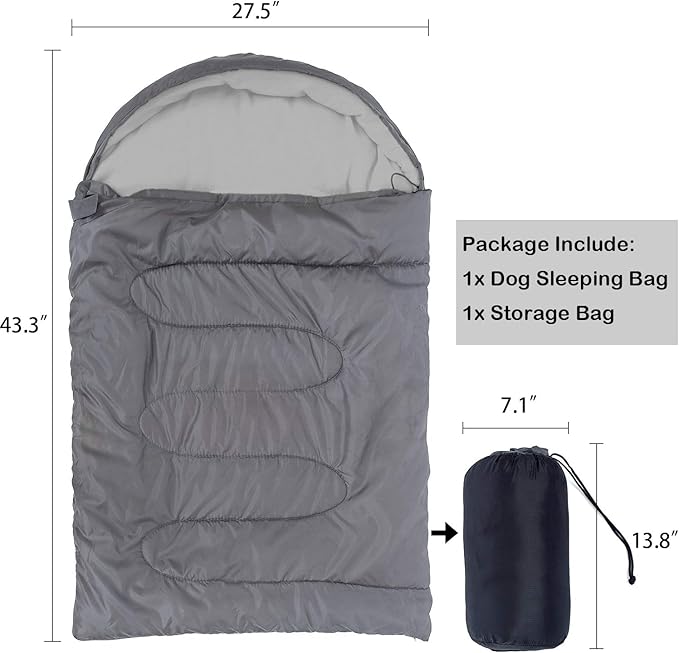 KUDES Dog Sleeping Bag Waterproof Warm Packable Dog Bed with Storage Bag for Indoor Outdoor Travel Camping Hiking Backpacking (43''Lx27''W)