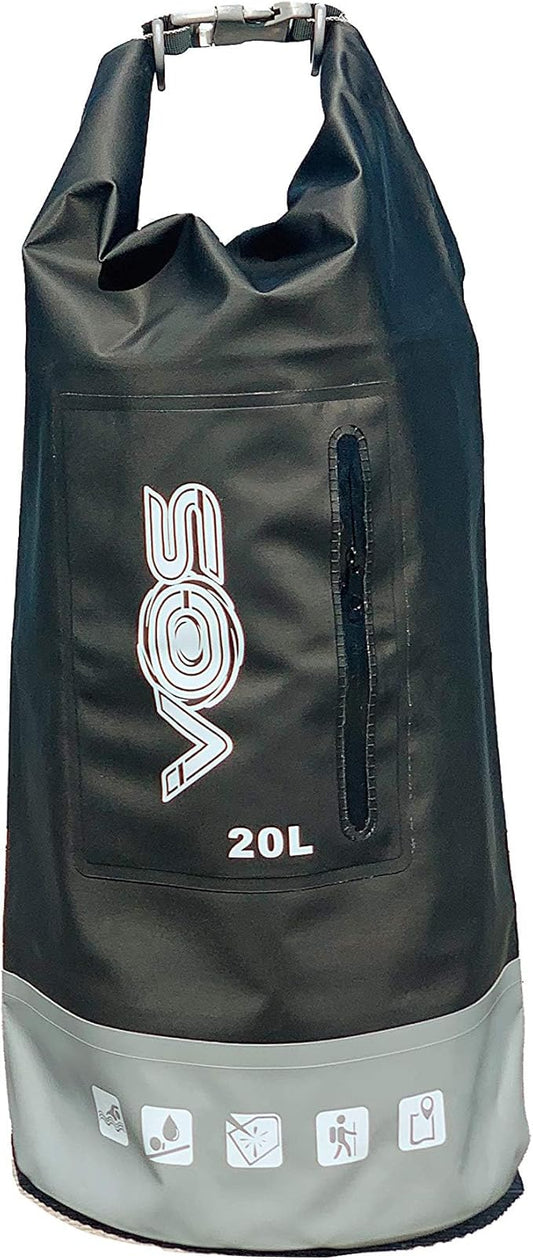 VOS Waterproof Premium Dry Bag – 20L | All-purpose Bag Lightweight Dry Storage Bag Backpack for Travel, Swimming, Boating, Kayaking, Camping, Beach (Black/Grey)