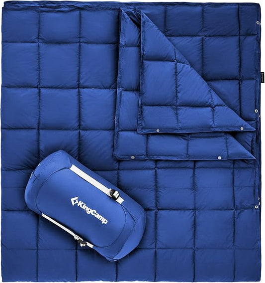 KingCamp Lightweight Camping Blanket, Multifunctional Wearable Warm Compact Water-Resistant Blanket for Cold Weather, Travel, Outdoor, Hiking, Backpacking, Stadium, 620 FP, Navy