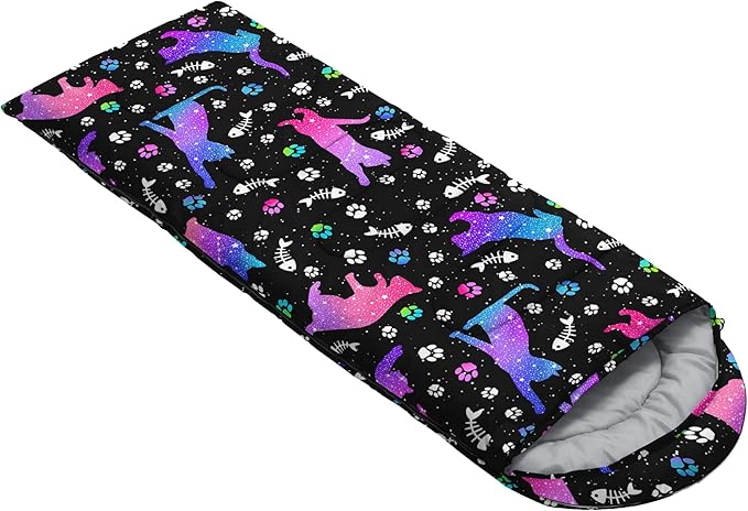 Starry Cat Camping Sleeping Bags,3 Season Warm & Cool Weather,Lightweight Waterproof Sleeping Bags for Adults & Kids,Traveling and Outdoors,Camping Gear Equipment,31x90inch