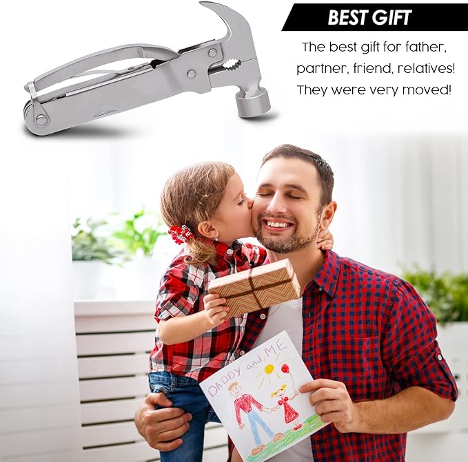 Fathers Gifts for Dad from Daughter Son WORLD'S BEST FATHER I MEAN FATHER Hammer Multitool Camping, 12 In 1 Pocket Multi Survival Tools Cool Gadgets Christmas Birthday Gifts for Men boyfriend