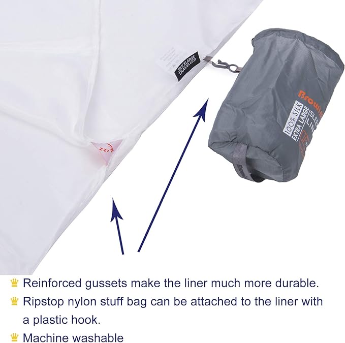 Browint Silk Sleeping Bag Liner, Silk Sleep Sack, Extra Wide 87"x43", Lightweight Travel Sheet for Hotels, More Colors for Option, Reinforced Gussets