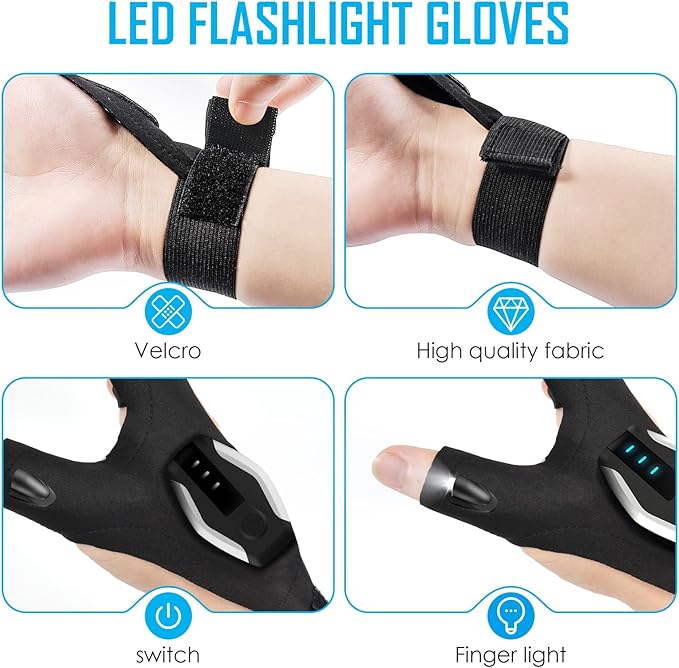 KEZKALS Father's Day Gifts, LED Rechargeable Flashlight Gloves, Mens Gifts for Dad, Birthday Gifts for Men Him, Husband, Grandpa, Fishing Gifts for Men, Gifts for Men Who Have Everything