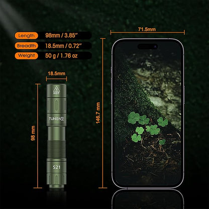 S21 AA Rechargeable Mini Flashlight, 880 High Lumen LED Flashlight, Magnetic Tail Switch EDC Pocket Flashlight, Suitable for Hiking, Camping, Outdoor and Emergency Situations（Green）