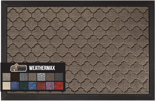 GORILLA GRIP 100% Waterproof All-Season WeatherMax Doormat, Durable Natural Rubber, Stain and Fade Resistant, Low Profile, Indoor Outdoor Doormats, Easy Clean Patio Entry Mat, 17x29, Latte Quatrefoil