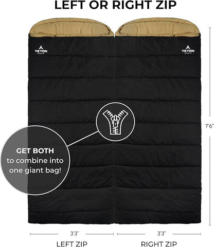 TETON Sports Deer Hunter -35F and 0F Degree Sleeping Bag. Warm and Comfortable Camping Sleeping Bags, Teton Tough Canvas Shell for Camping, Hunting, and Cold Weather