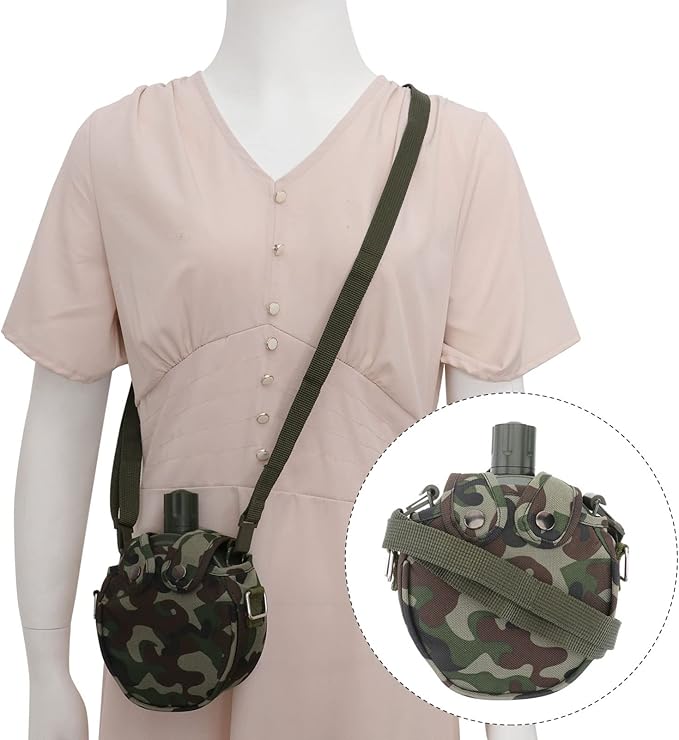 1set Stainless Water Hunting for Canteen Pattern Compact Portable Cap Star Steel Outdoor Hiking Kettle Cover Outdoors with Ml Camouflage Compass Survival Green Outside
